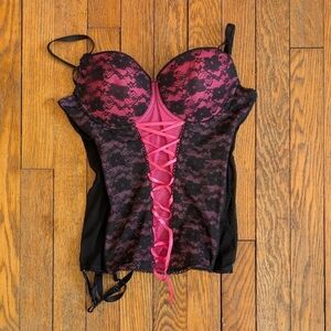 Y2k Corset Style Pink & Black Lace Lingerie Bustier Top